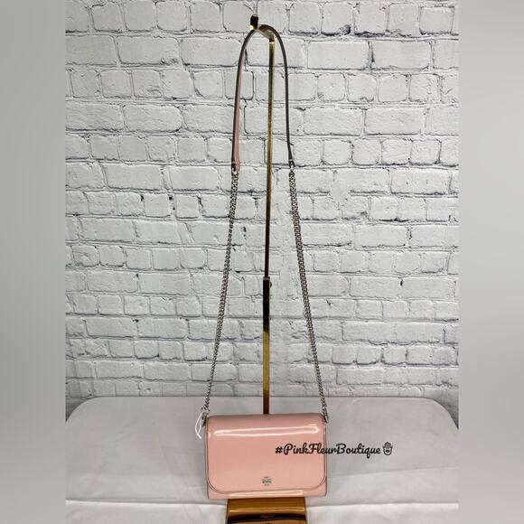 #TORY BURCH Emerson Patent Chain Wallet Clay Pink NWT - Picture 2 of 9